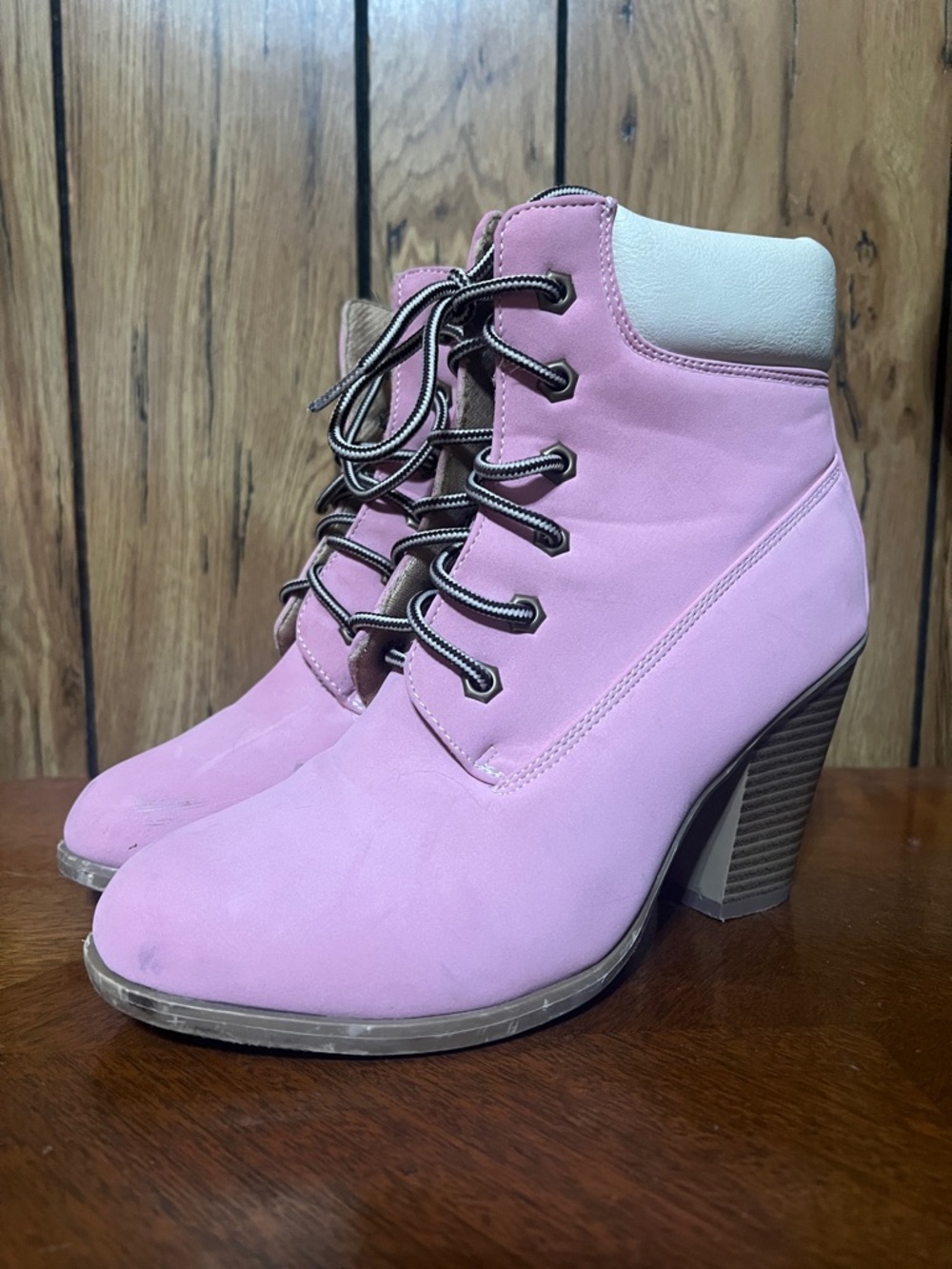 Reneeze Pink Lace-Up Ankle Boots